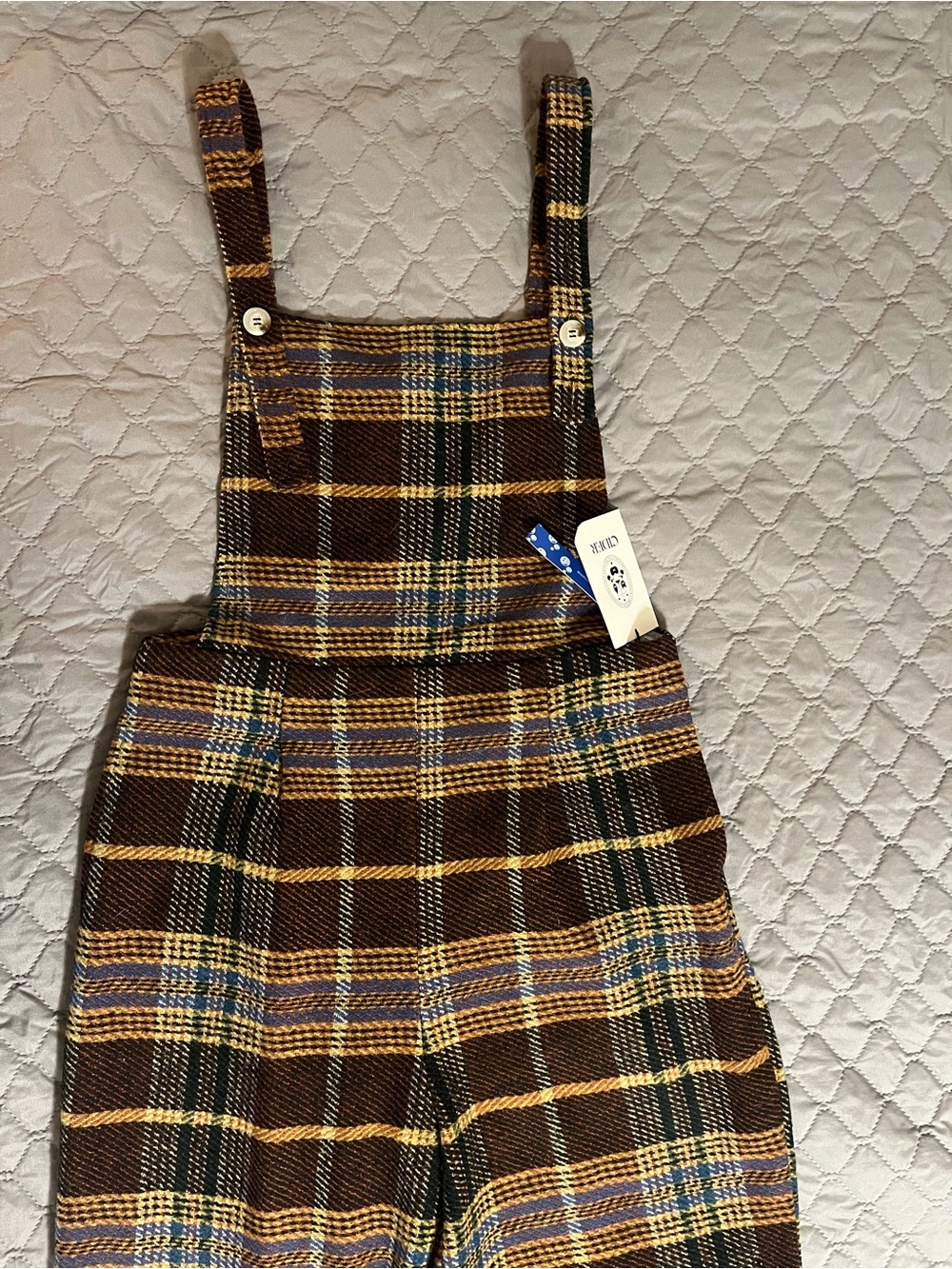 Cider Brown Plaid Jumpsuit Romper with Straps. NWT - Picture 2 of 4